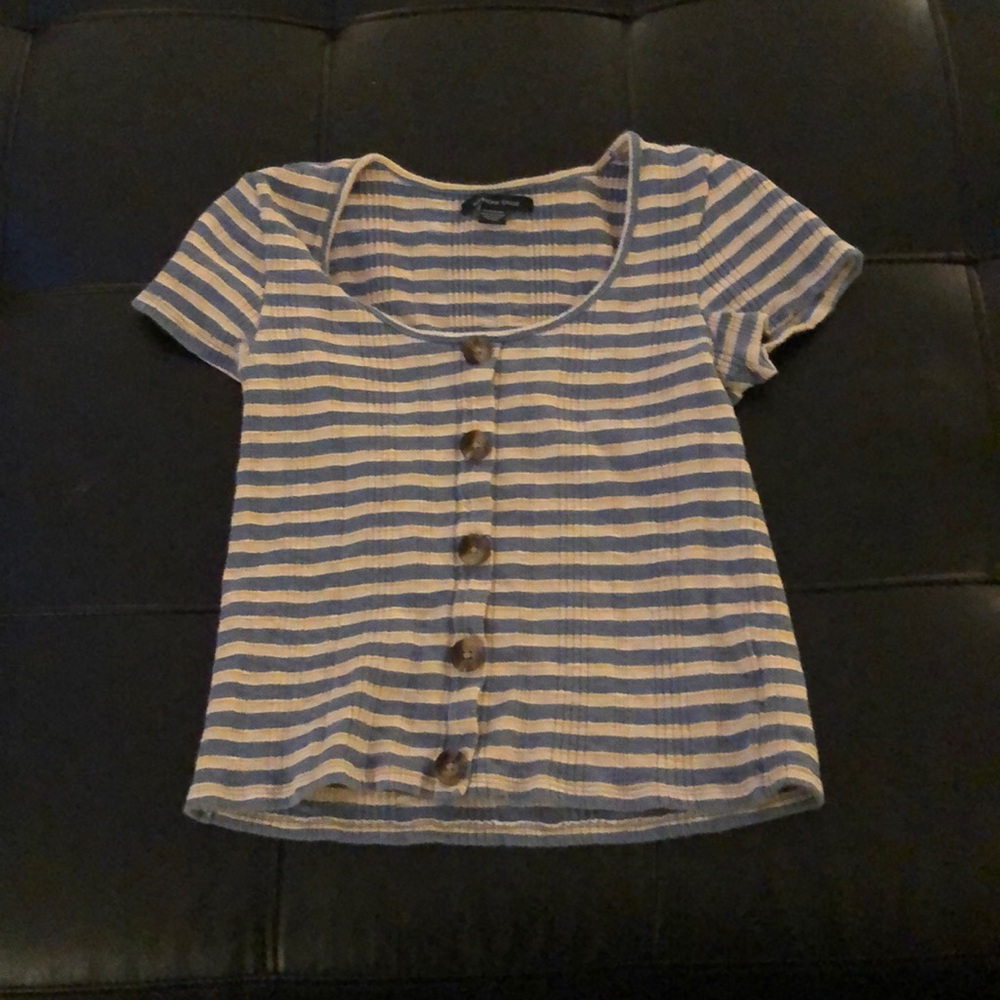 american eagle cropped top yellow and pink striped